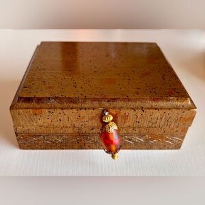 Elegant Bronze & Gold Wooden Jewelry Trinket Box